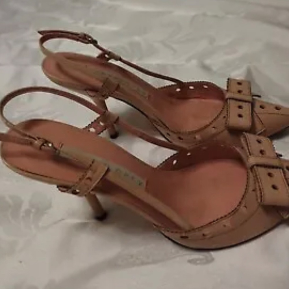 Pura Lopez Womens Dressy Slingback Pink Pointy Toe Mid Heel Sandal Pumps 38.5 C - Picture 2 of 6